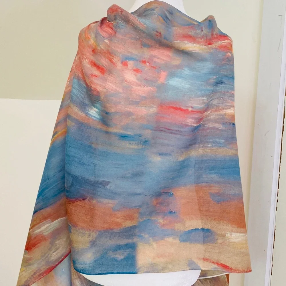 NEW without TAGS Elegant Wrap w. Watercolor Beach Scene